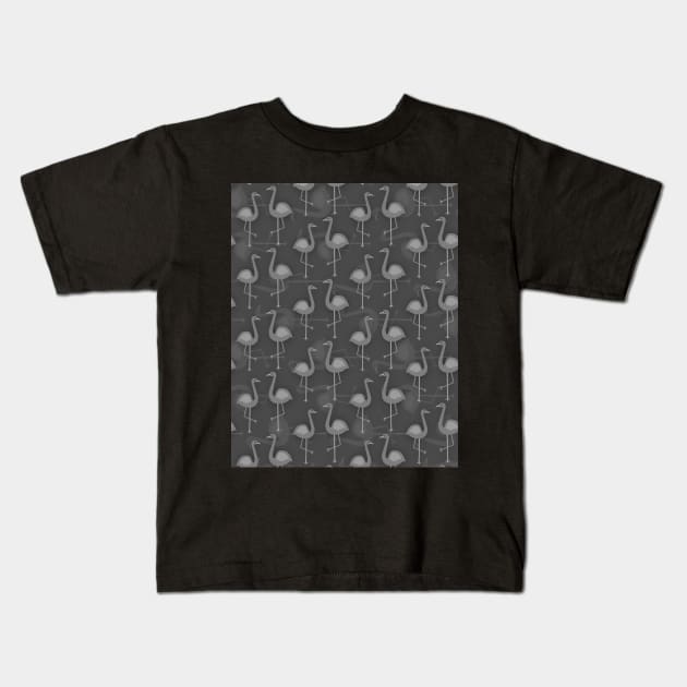 grey scale of flamingos Kids T-Shirt by Spinkly